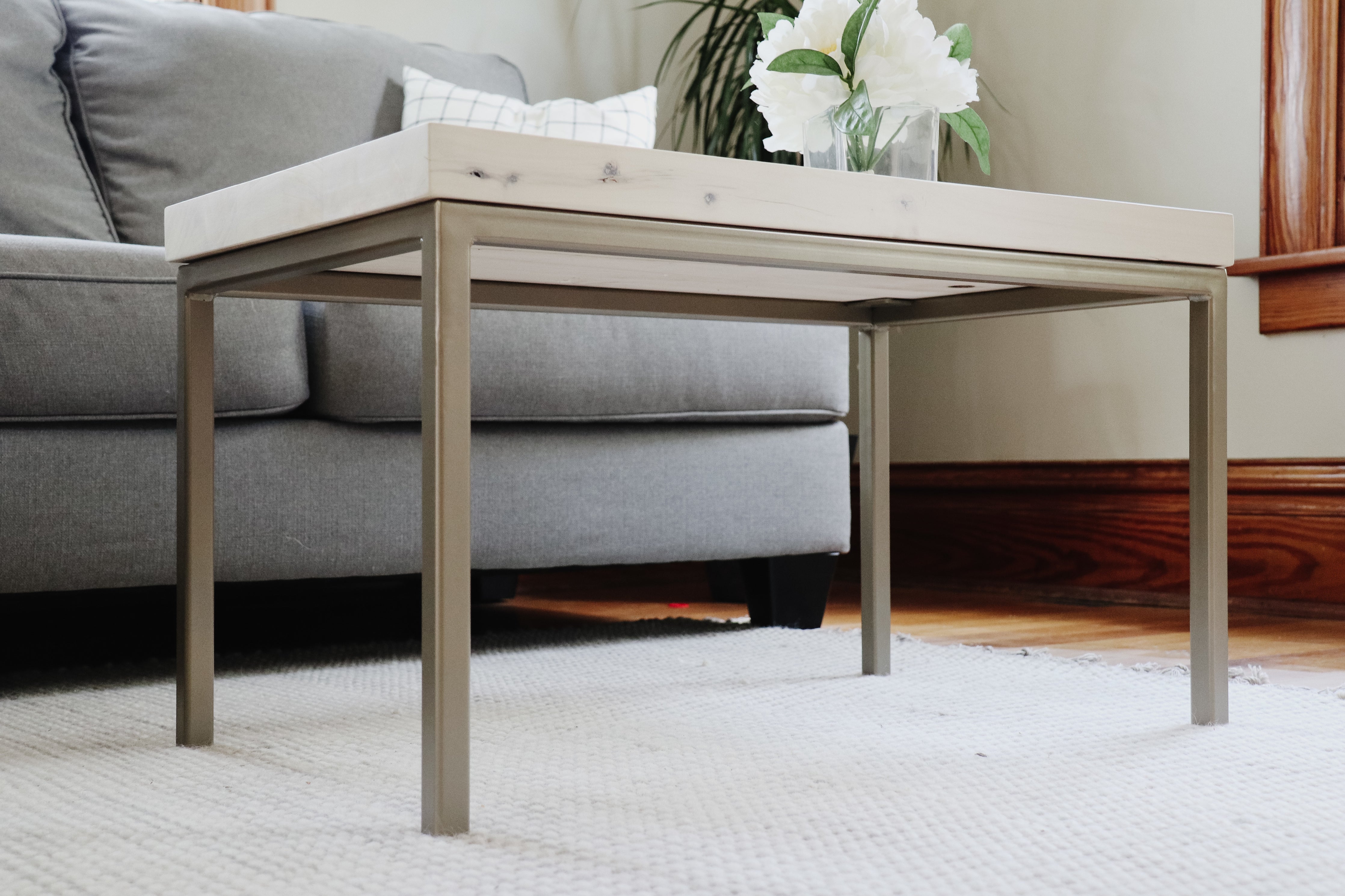 Modern White Maple Coffee Table with Gold Metal Base (in stock) - Hazel Oak Farms
