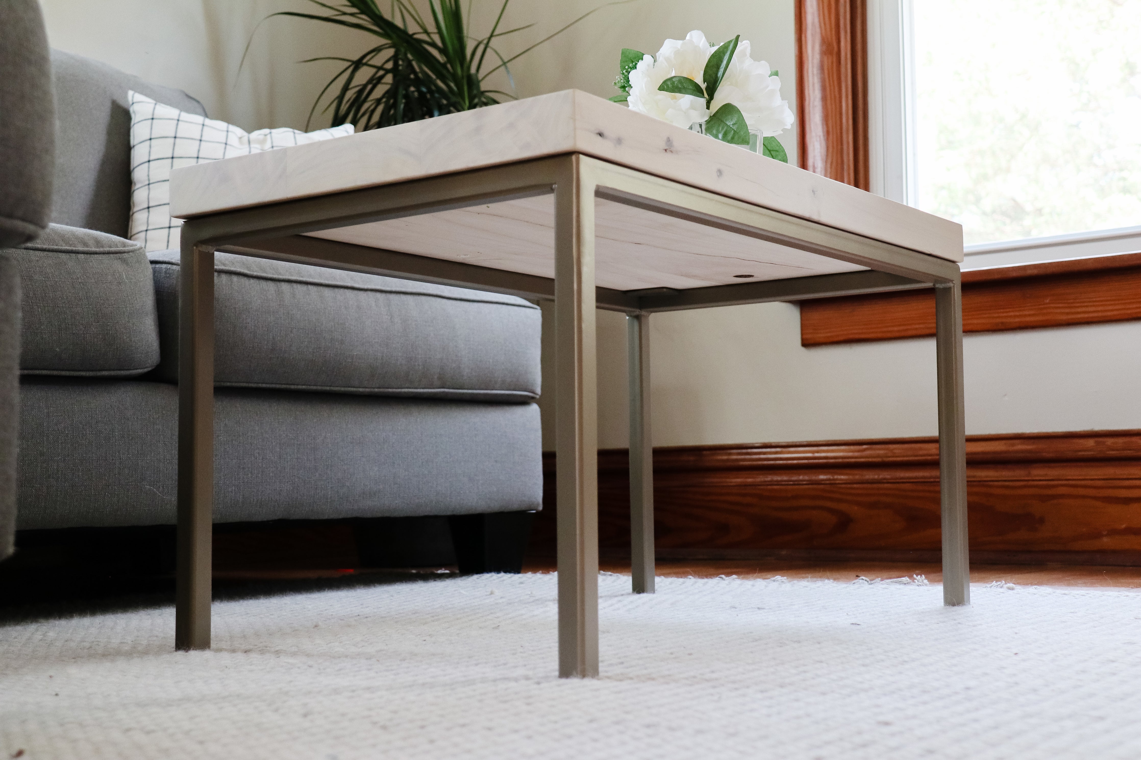 Modern White Maple Coffee Table with Gold Metal Base (in stock) - Hazel Oak Farms