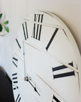 Simple White Lightly Distressed Large Wall Clock with Black Roman Numerals