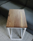 White Oak Modern Side C Table with White Base