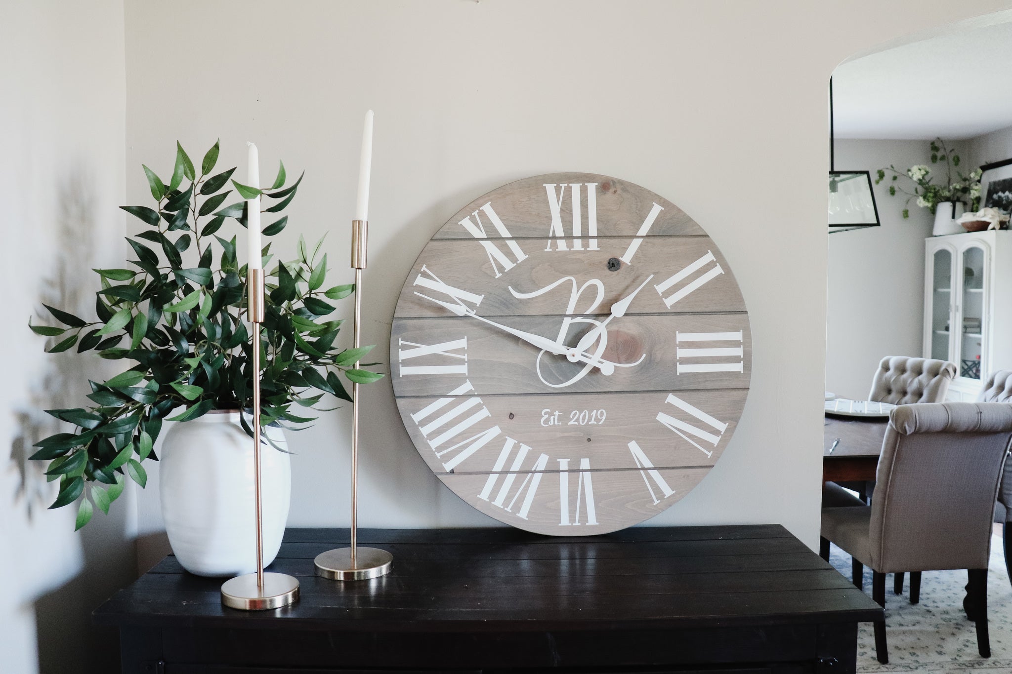 Large Customized Grey Wall Clock Handmade Furniture in Iowa, USA