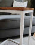 White Oak Modern Side C Table with White Base
