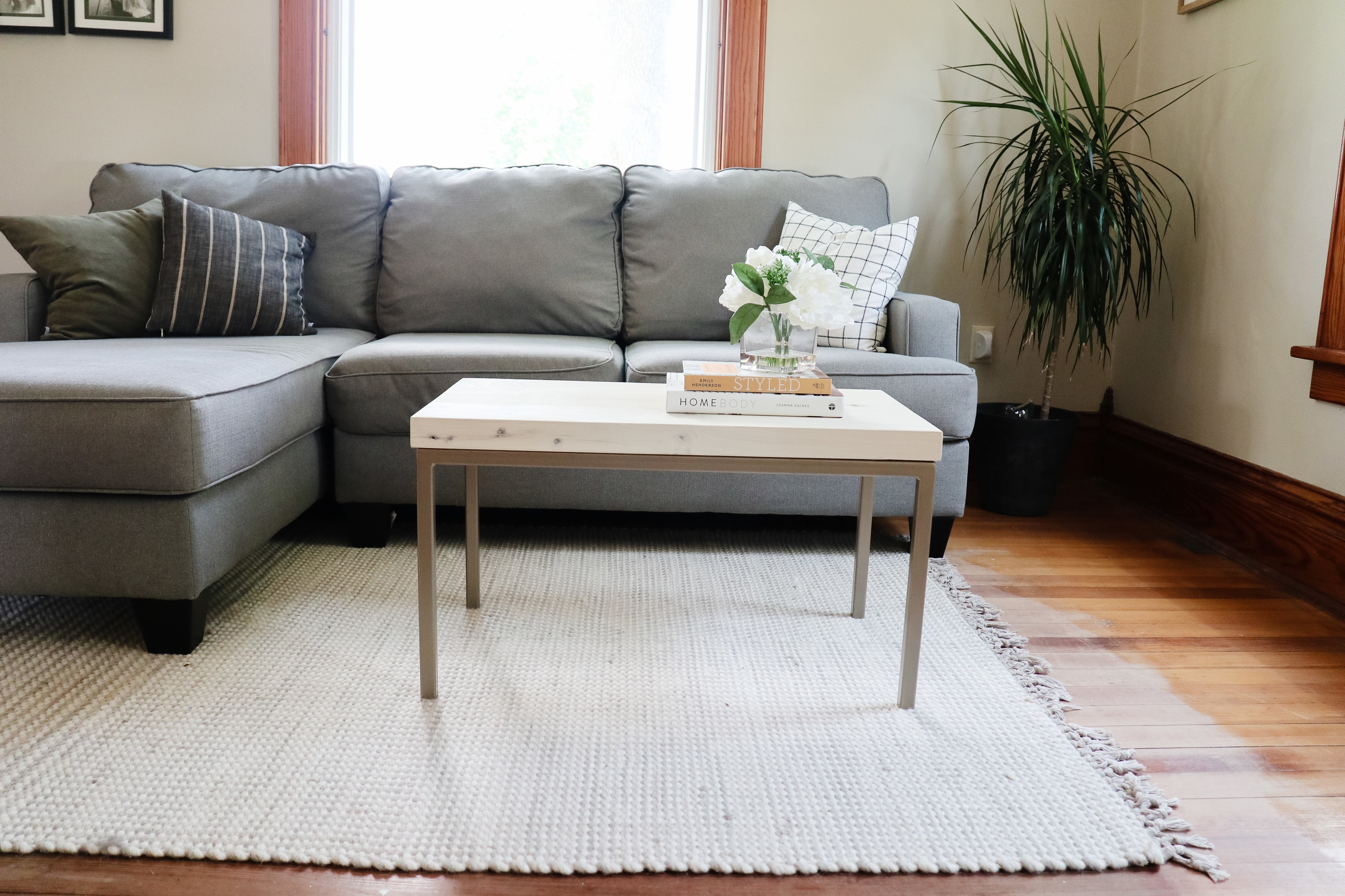 Modern White Maple Coffee Table with Gold Metal Base (in stock) - Hazel Oak Farms