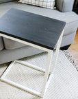 Charcoal Black Ash Industrial Side C Table with White Metal Base Handmade Furniture in Iowa, USA