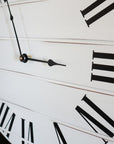 Simple White Lightly Distressed Large Wall Clock with Black Roman Numerals