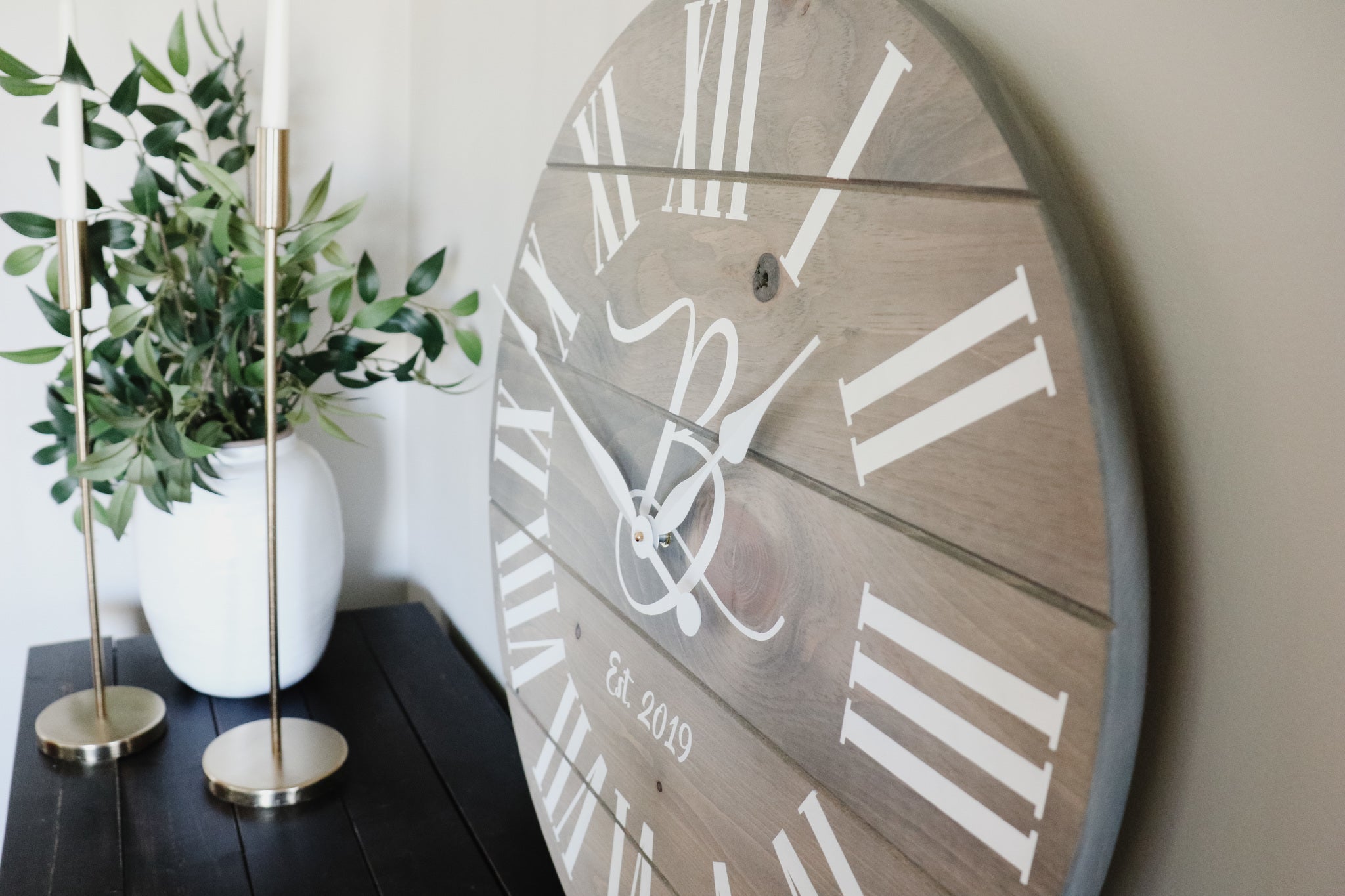 Large Customized Grey Wall Clock Handmade Furniture in Iowa, USA