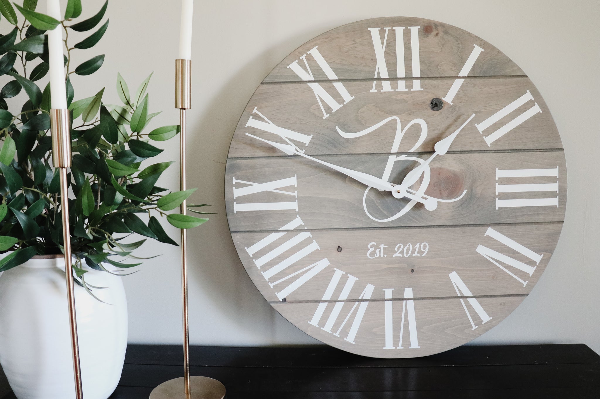 Large Customized Grey Wall Clock Handmade Furniture in Iowa, USA