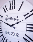 Personalized Modern Farmhouse White Shiplap Wooden Wall Clock with Black Roman Numerals