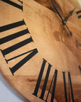 Large Solid Sycamore Hardwood Farmhouse Wall Clock with Black Roman Numerals