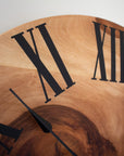 Large Solid Sycamore Hardwood Farmhouse Wall Clock with Black Roman Numerals