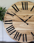 Large Solid Wood Hackberry Wall Clock with Black Roman Numerals