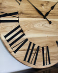 Large Solid Wood Hackberry Wall Clock with Black Roman Numerals
