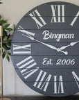 Personalized Large Grey Painted Wooden Clock with White Roman Numerals