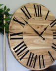 Large Solid Wood Hackberry Wall Clock with Black Roman Numerals