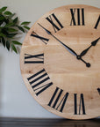 Large Solid Soft Maple Wood Clock with Black Roman Numerals