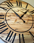 Solid Spalted Maple Wall Clock with Black Lines and Roman Numerals