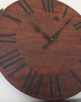 Solid Wood Walnut Wall Clock with Black Roman Numerals
