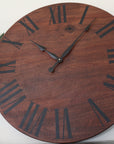 Solid Wood Walnut Wall Clock with Black Roman Numerals