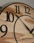 Solid Hickory Wood Wall Clock with Numbers and Lines