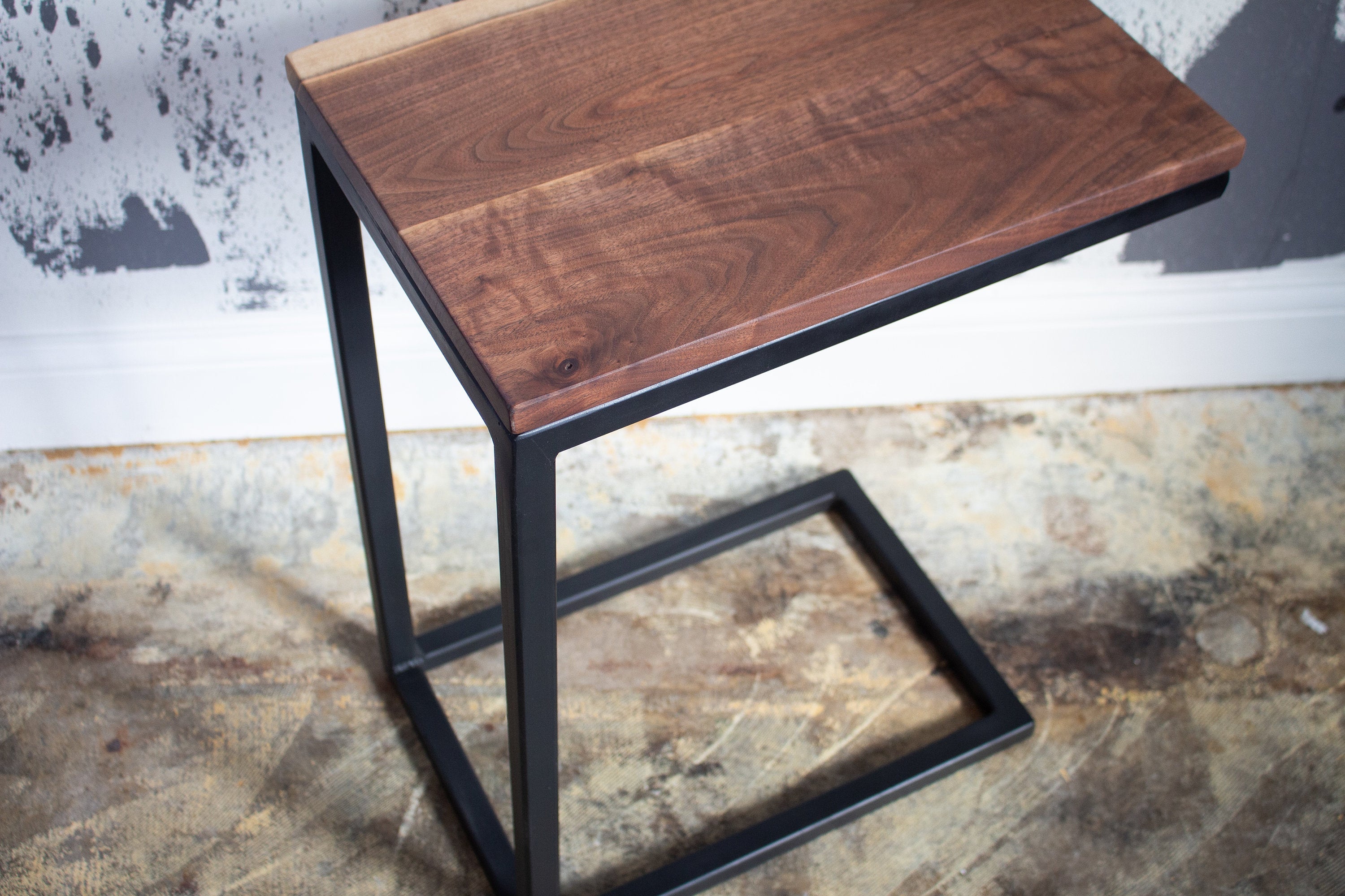 Live Edge Walnut Industrial Side C Table