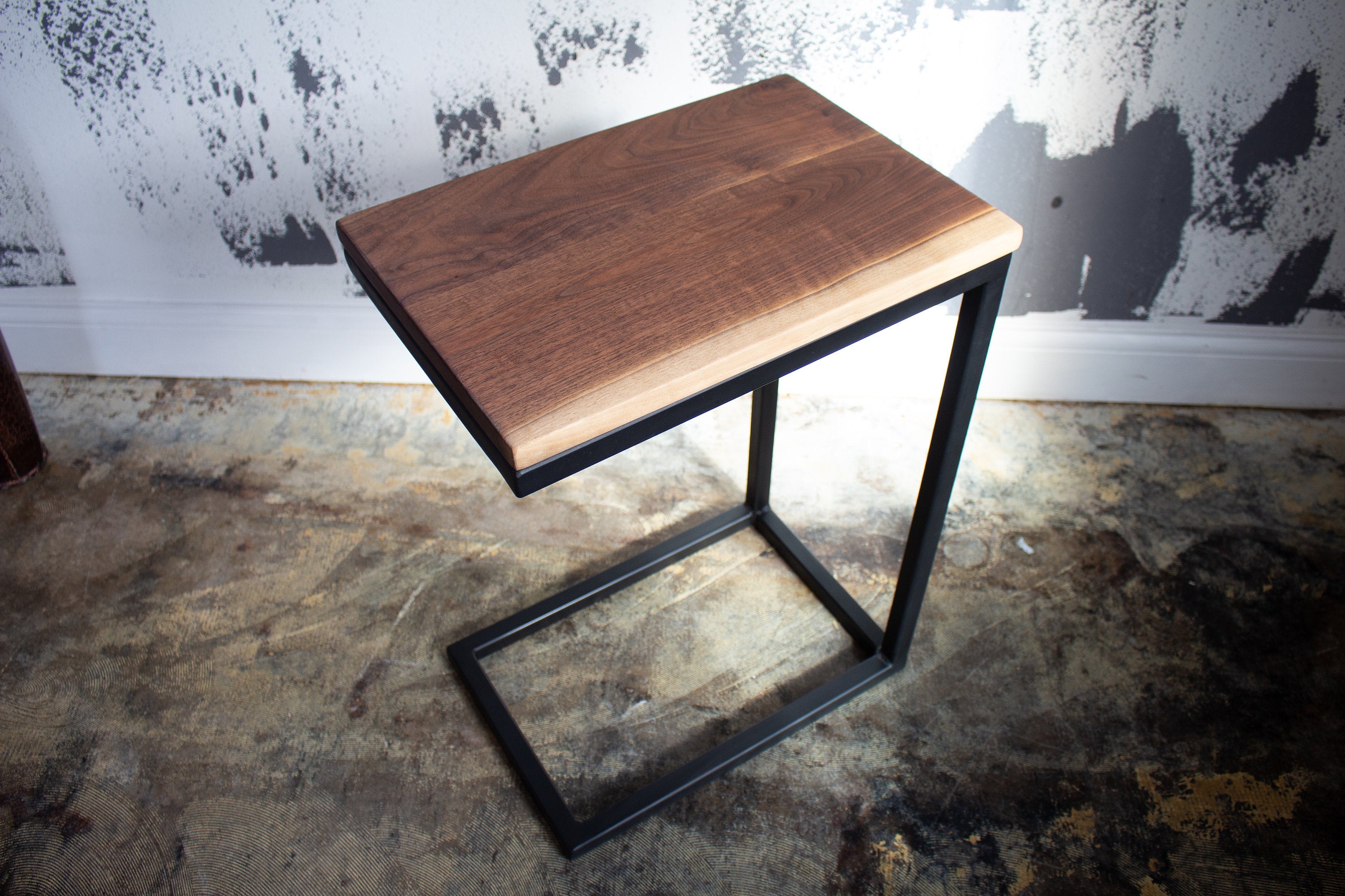Live Edge Walnut Industrial Side C Table