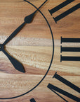 Large Quartersawn Sycamore Hardwood Wall Clock with Black Roman Numerals