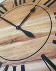 Large Quartersawn Sycamore Hardwood Wall Clock with Black Roman Numerals