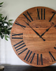 Large Solid Cherry Hardwood Wall Clock with Black Roman Numerals