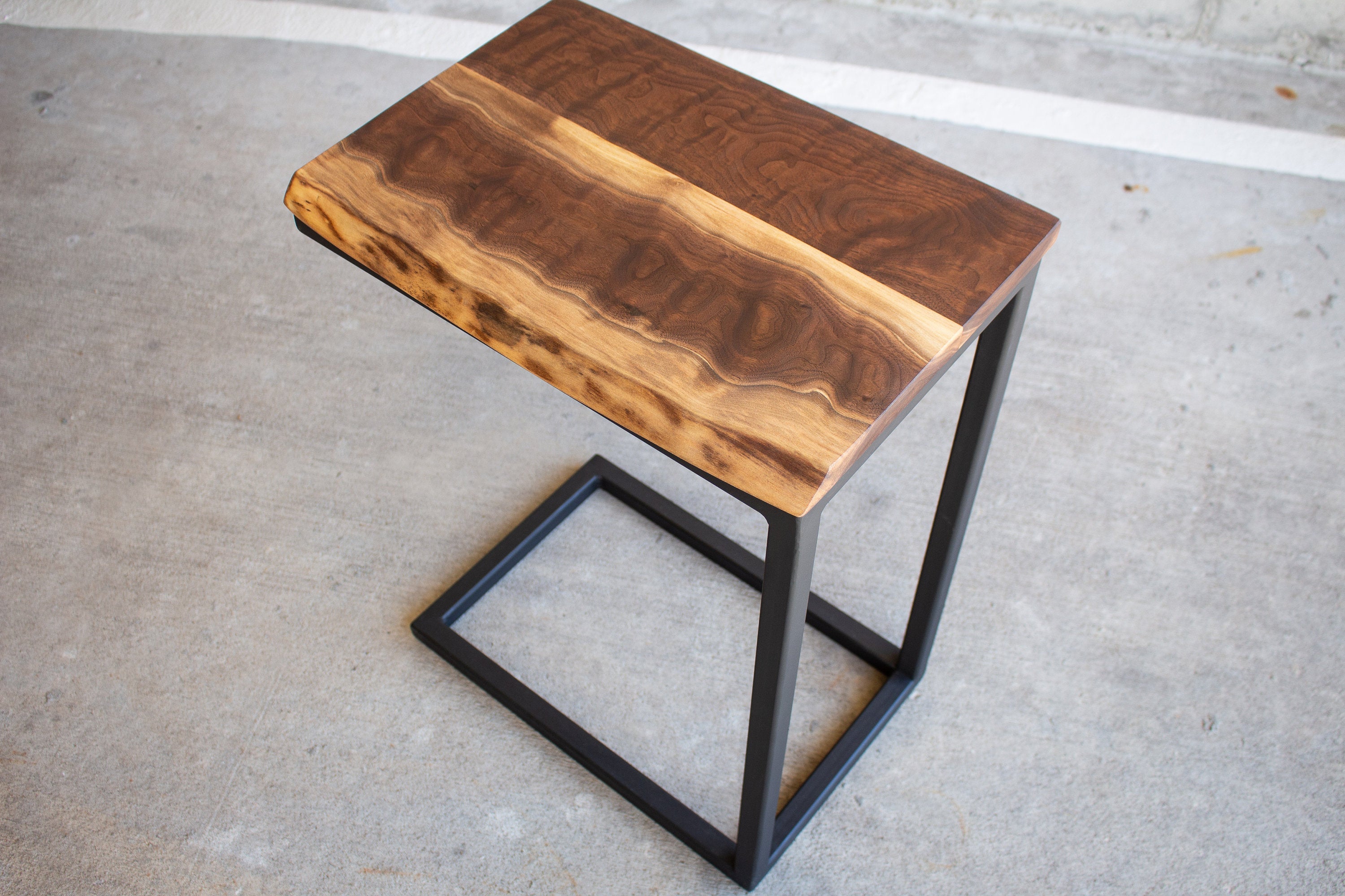 Live Edge Walnut Industrial Side C Table - Hazel Oak Farms