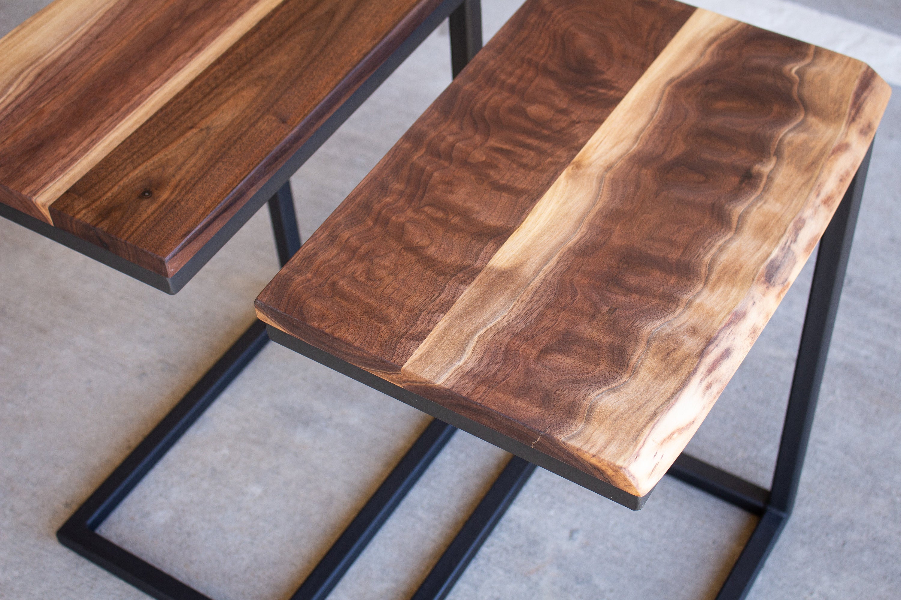 Live Edge Walnut Industrial Side C Table - Hazel Oak Farms