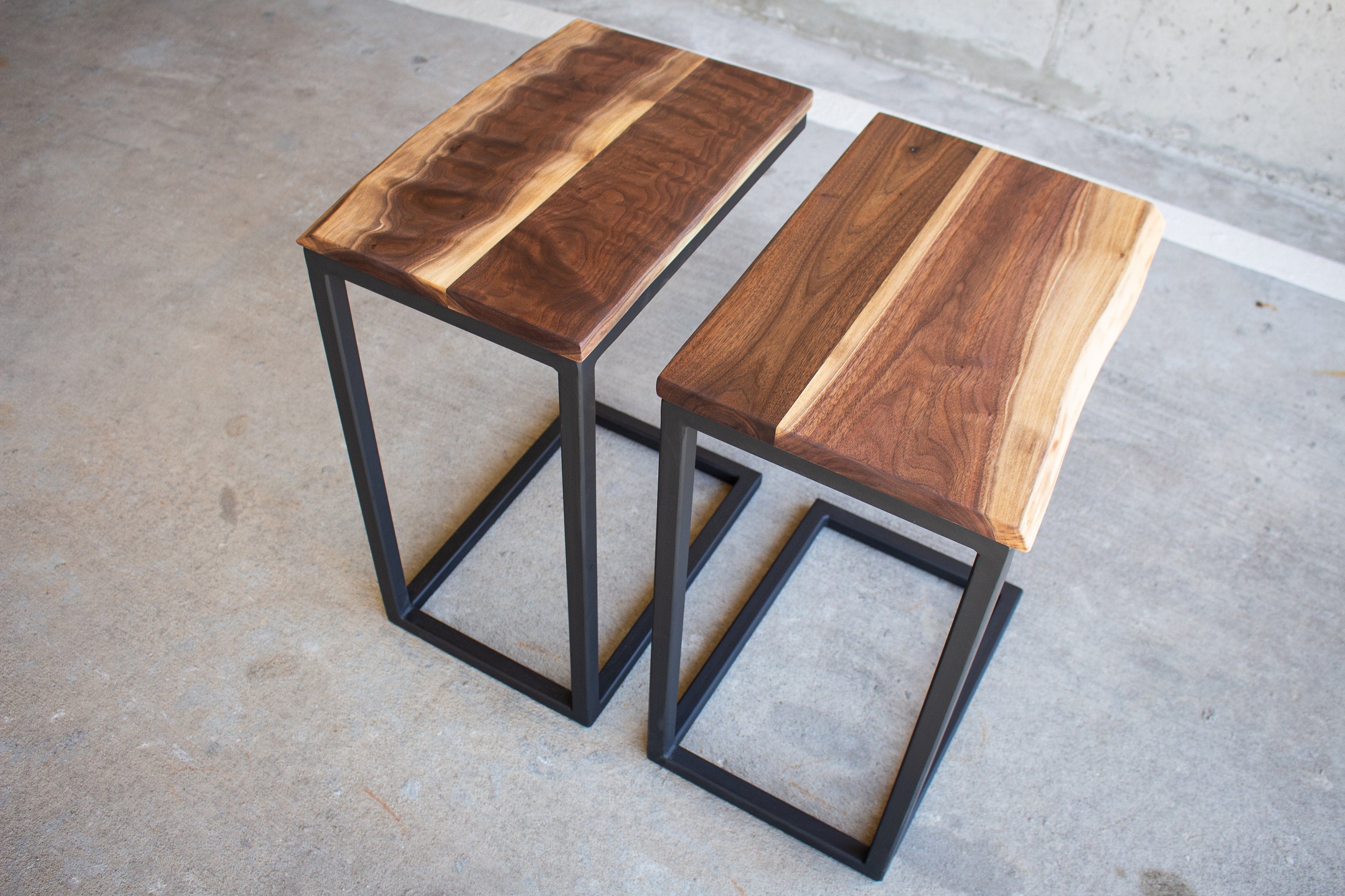 Live Edge Walnut Industrial Side C Table - Hazel Oak Farms