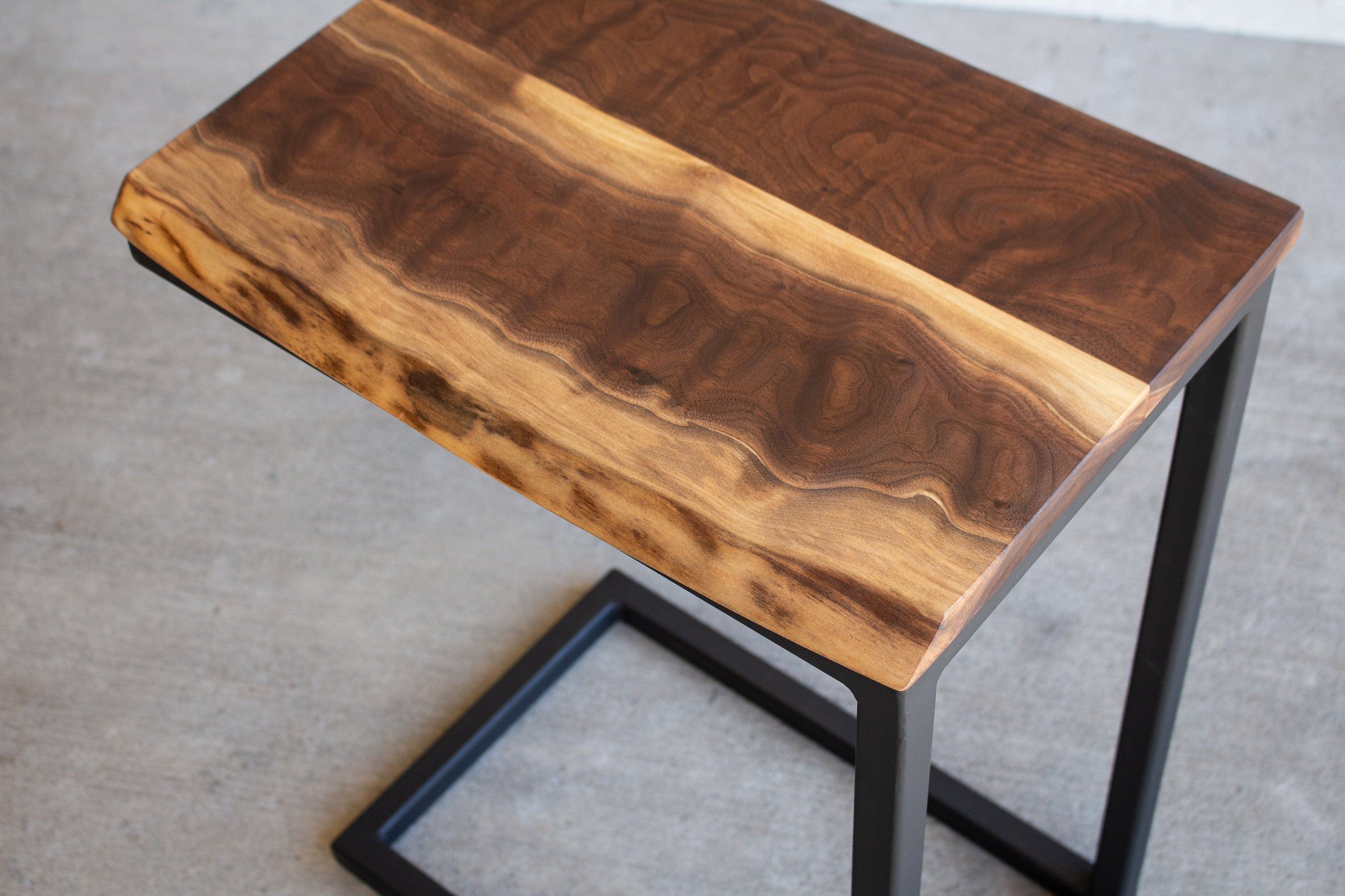 Live Edge Walnut Industrial Side C Table - Hazel Oak Farms