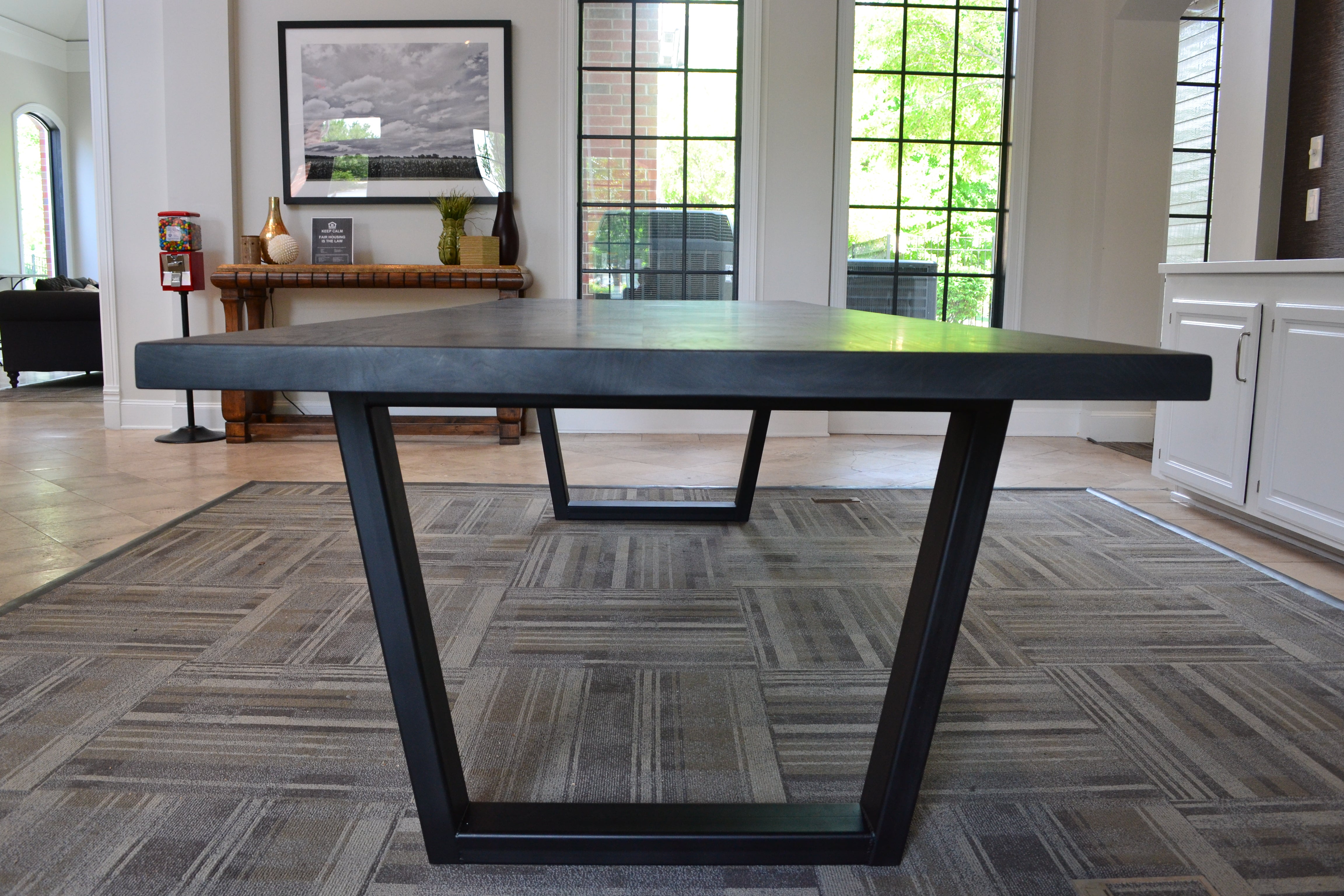 Modern Farmhouse Dining Table with Black Steel Tapered Legs