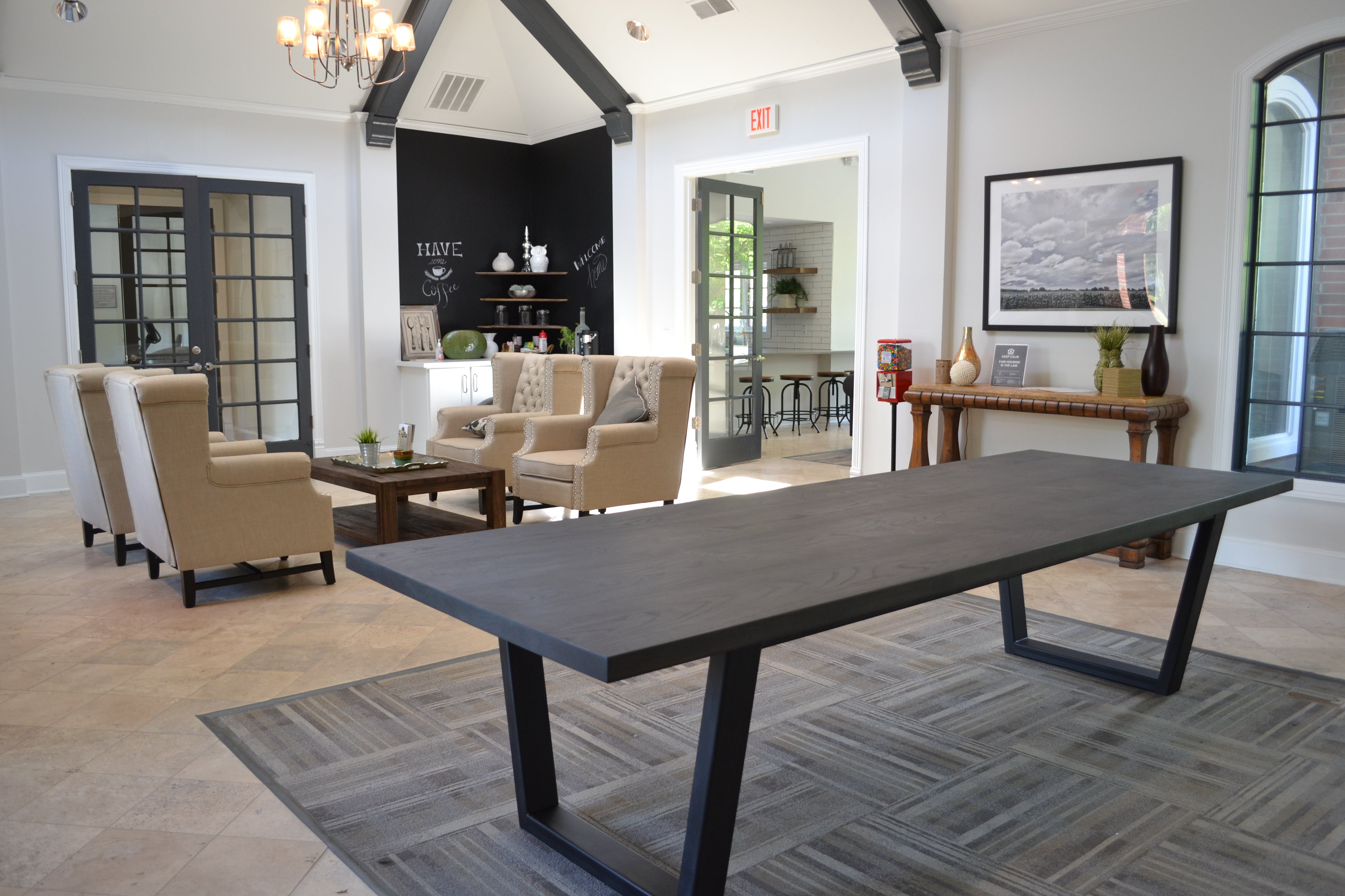 Modern Farmhouse Dining Table with Black Steel Tapered Legs