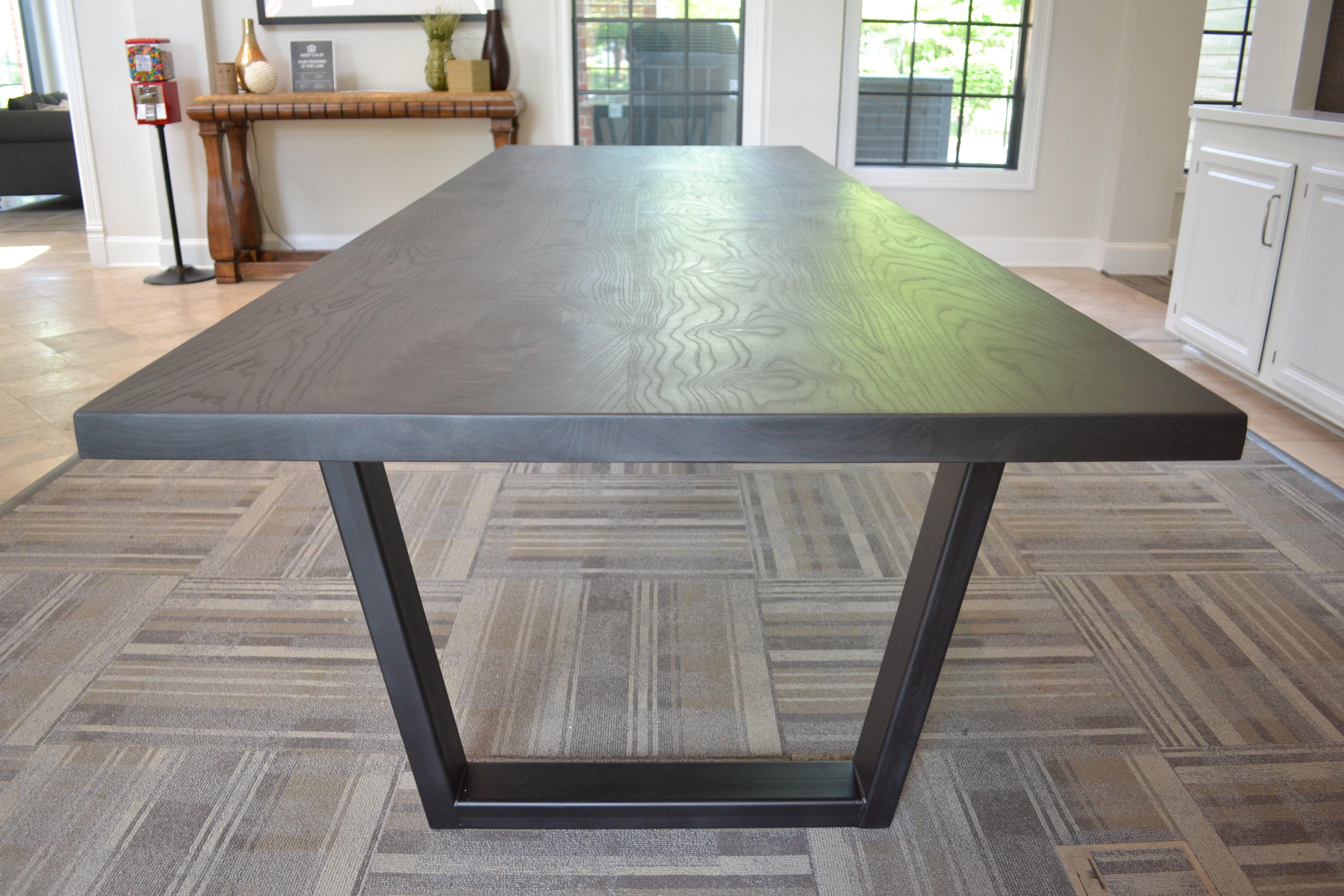 Modern Farmhouse Dining Table with Black Steel Tapered Legs