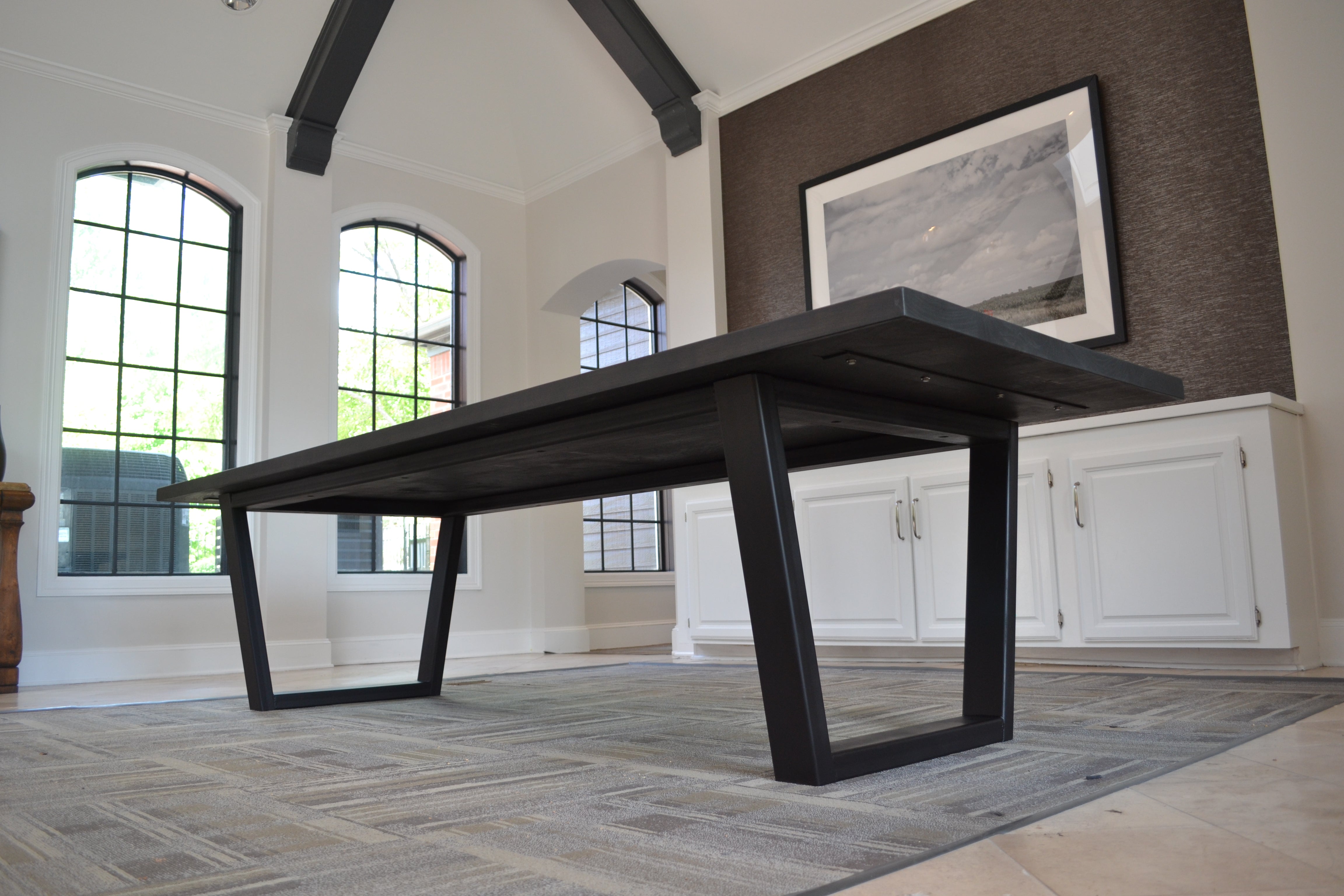 Modern Farmhouse Dining Table with Black Steel Tapered Legs