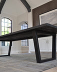 Modern Farmhouse Dining Table with Black Steel Tapered Legs