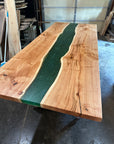 Modern Ash Wood Epoxy River Dining Table with Tapered Legs, Hardwood and Steel