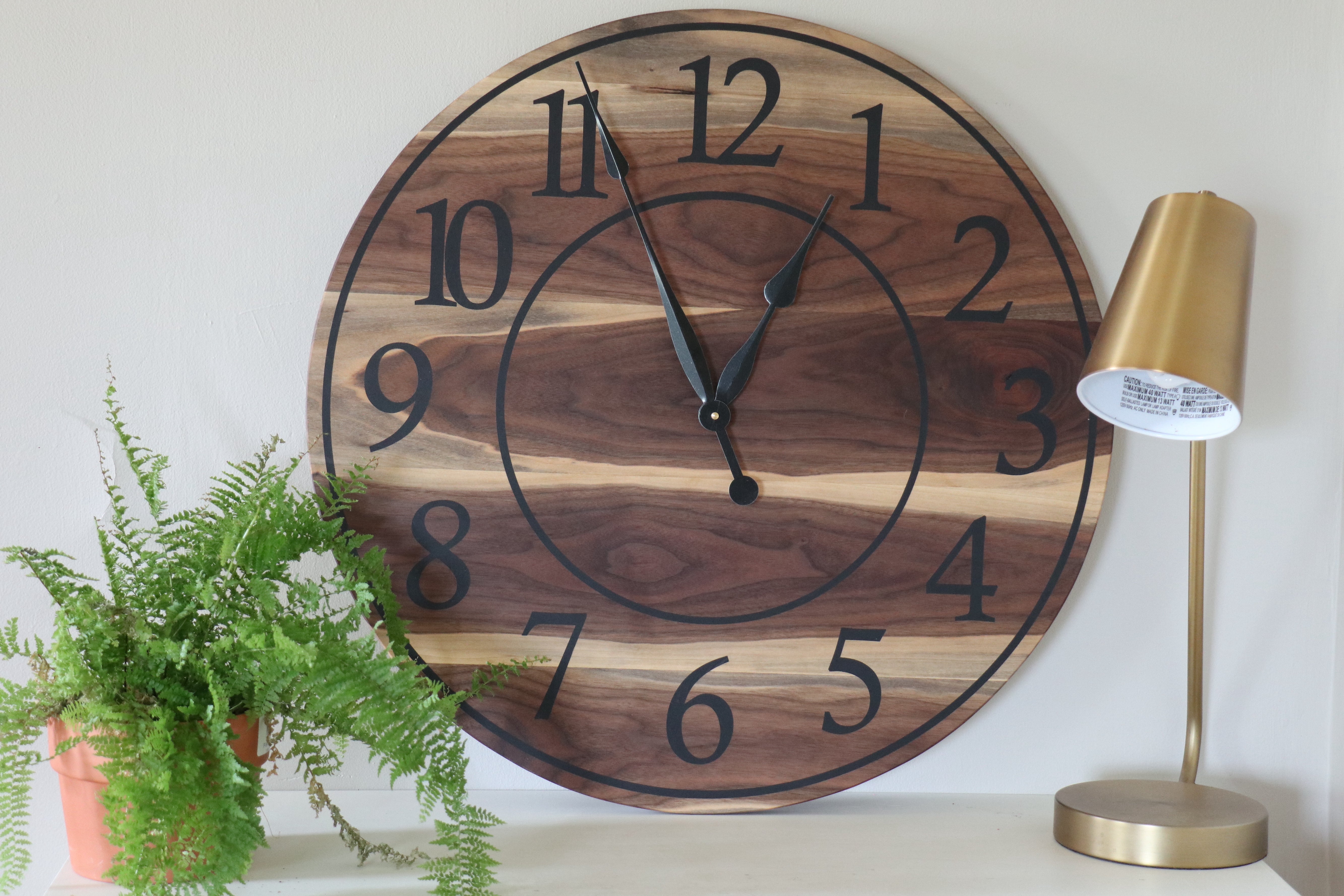 Live Edge 26&quot; Black Walnut Wall Clock with Black Numbers (in stock)