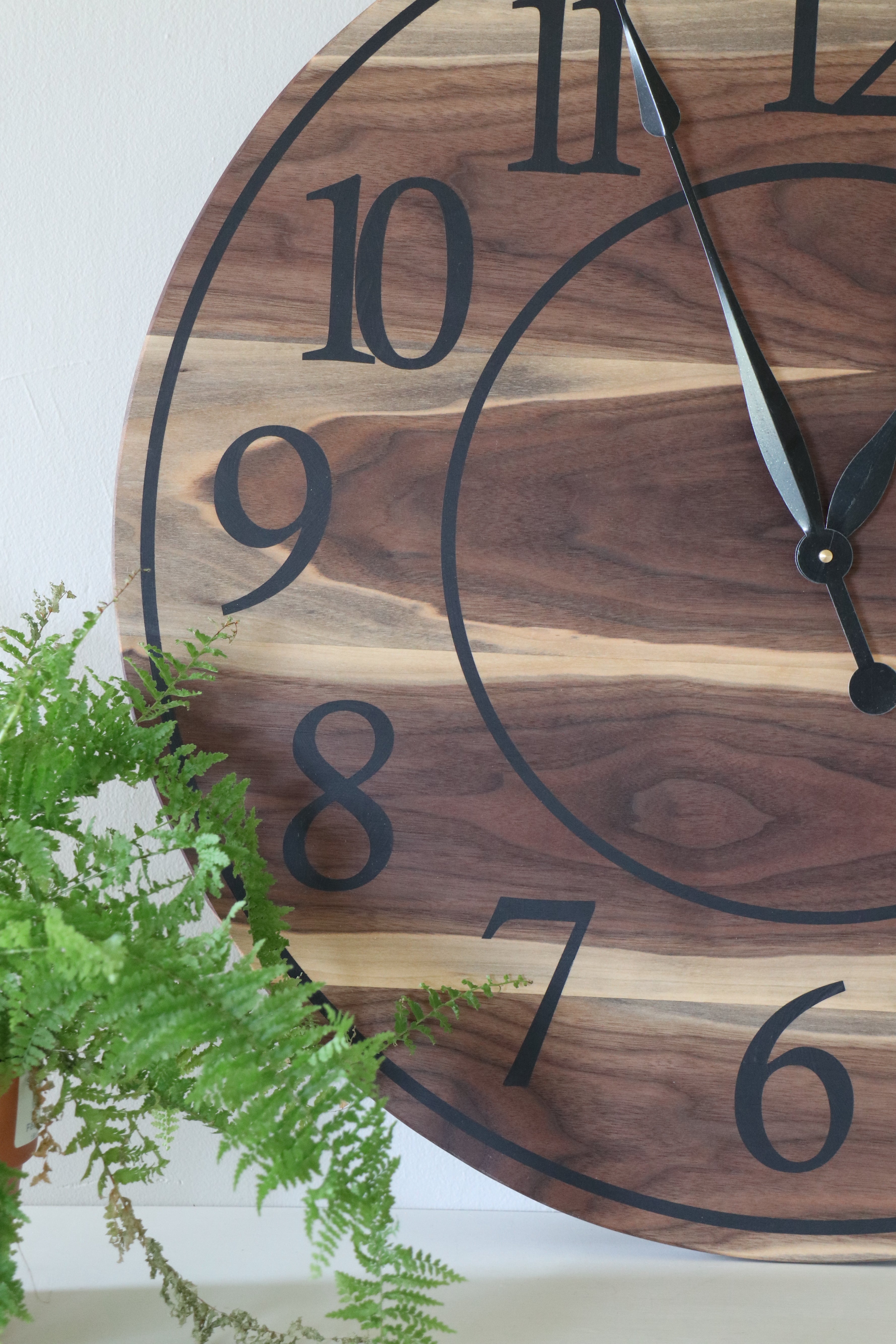 Live Edge 26&quot; Black Walnut Wall Clock with Black Numbers (in stock)