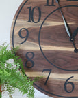 Live Edge 26" Black Walnut Wall Clock with Black Numbers (in stock)