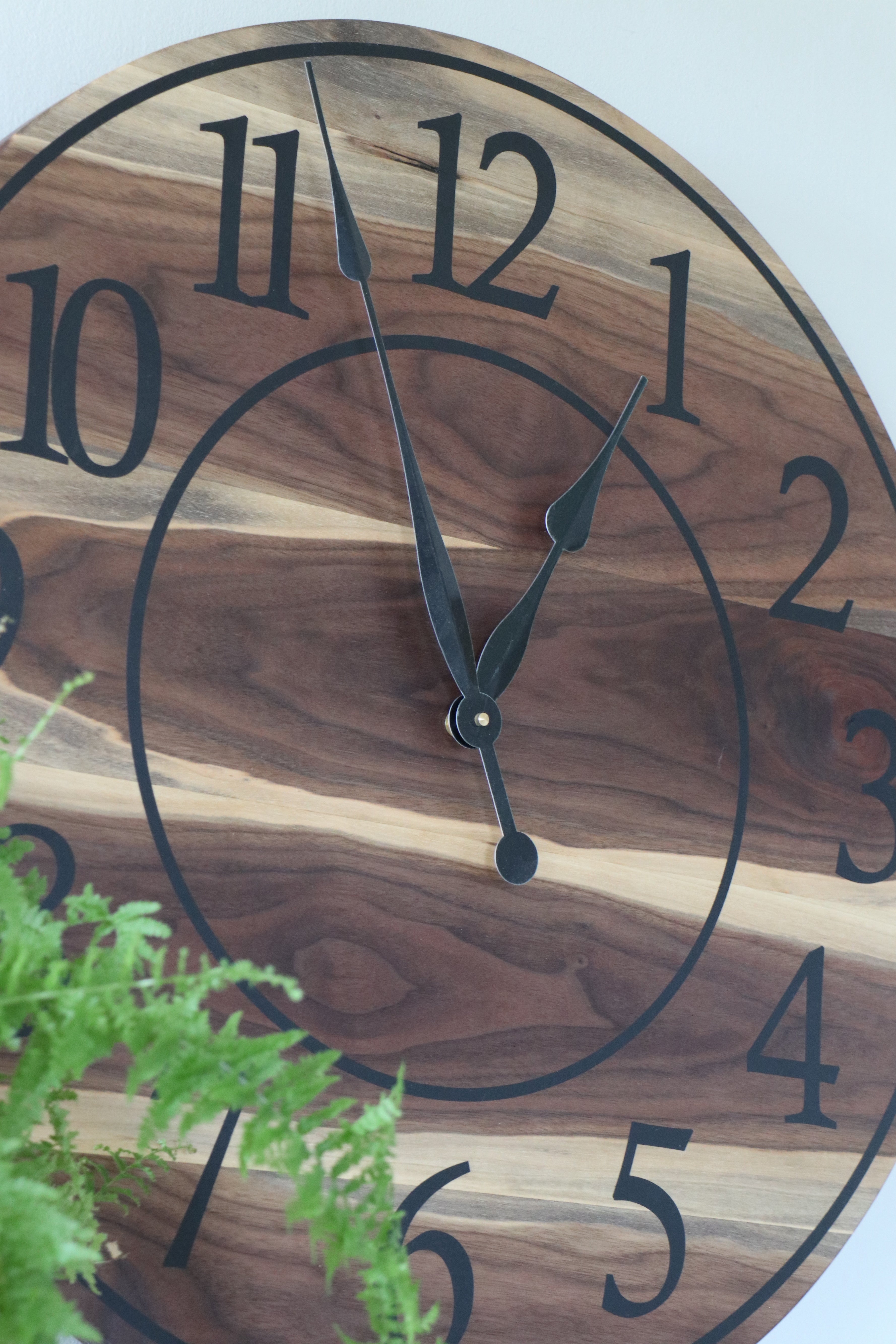 Live Edge 26&quot; Black Walnut Wall Clock with Black Numbers (in stock)