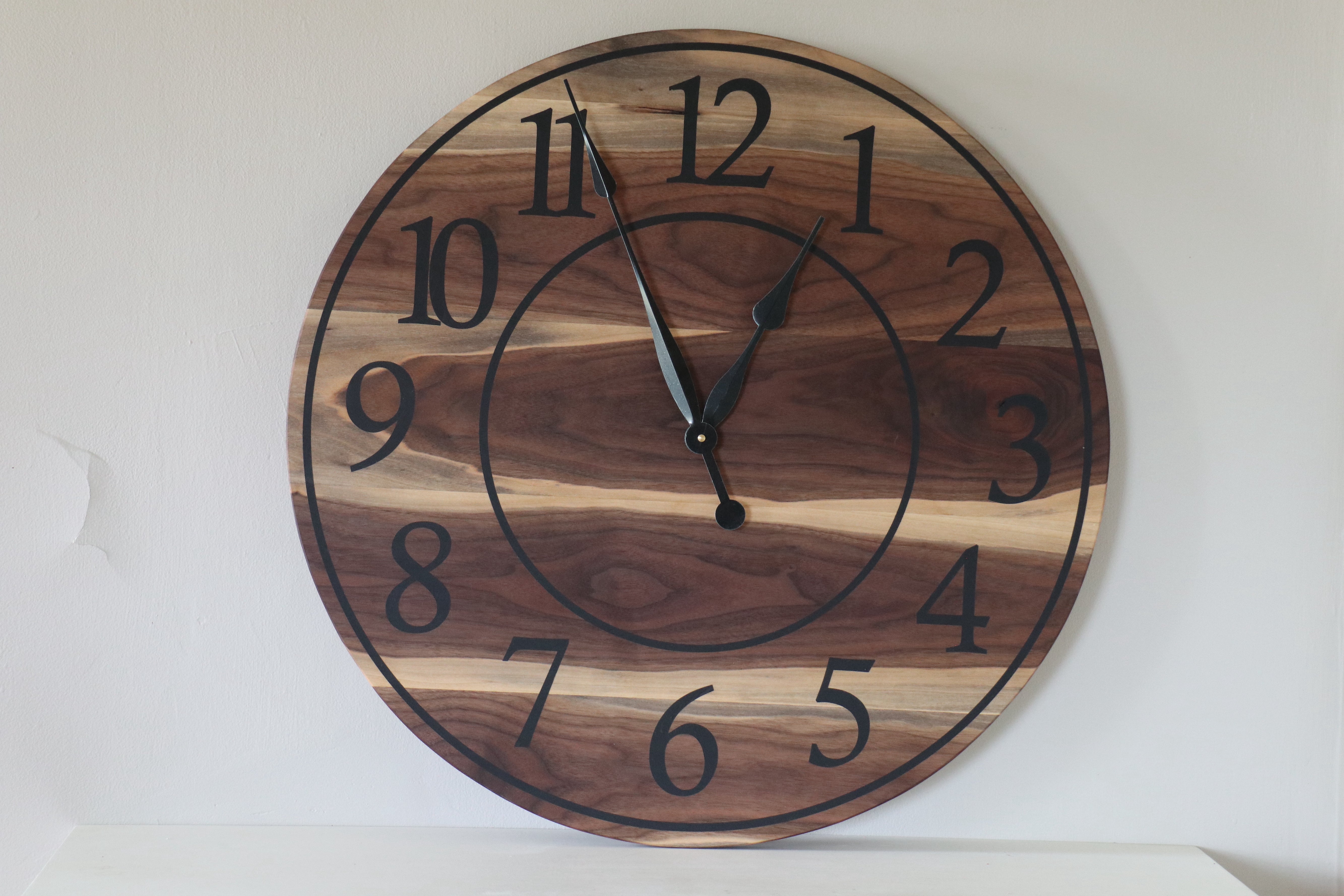 Live Edge 26&quot; Black Walnut Wall Clock with Black Numbers (in stock)