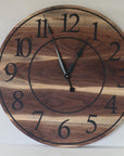 Live Edge 26" Black Walnut Wall Clock with Black Numbers (in stock)