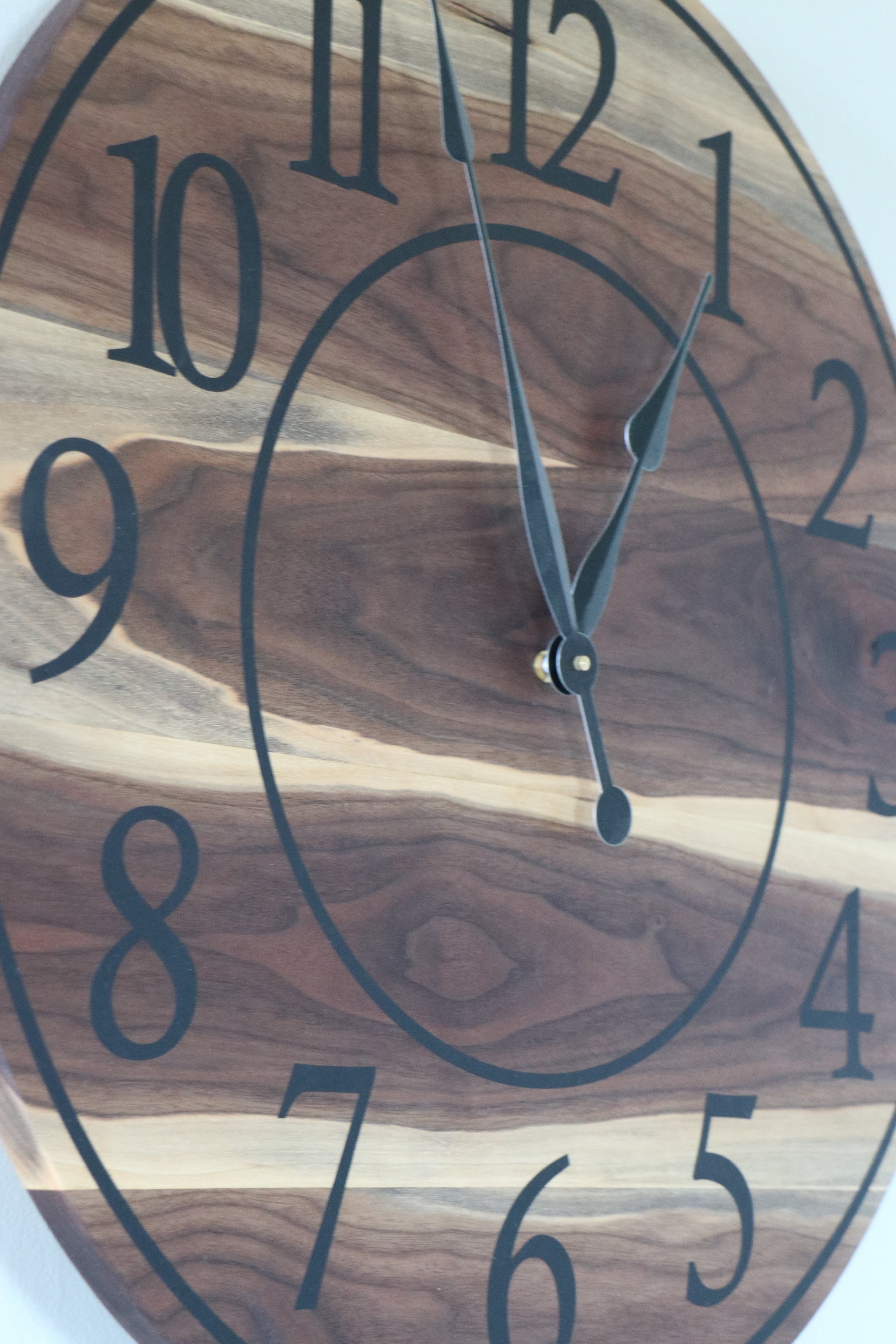 Live Edge 26&quot; Black Walnut Wall Clock with Black Numbers (in stock)