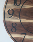 Live Edge 26" Black Walnut Wall Clock with Black Numbers (in stock)