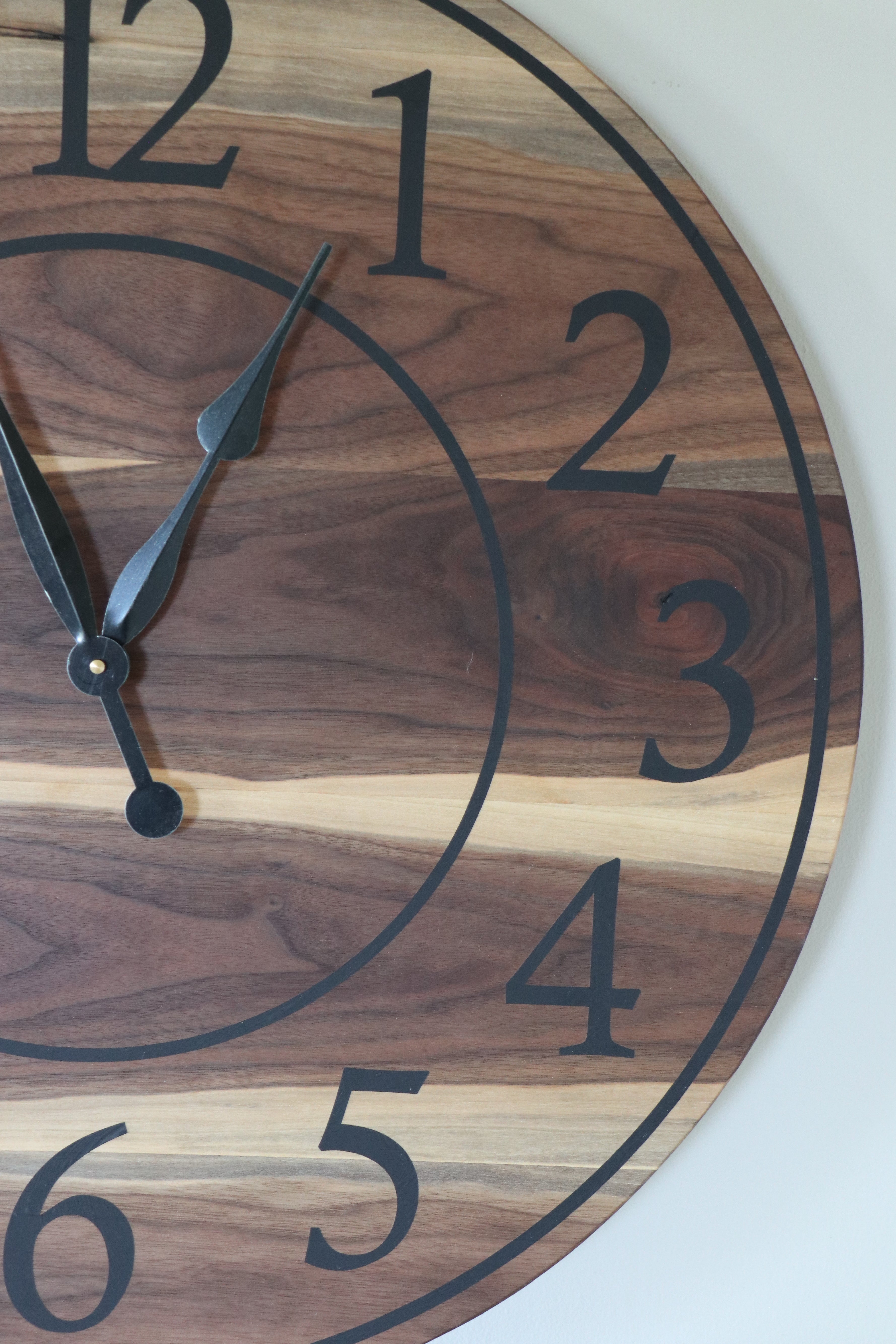 Live Edge 26&quot; Black Walnut Wall Clock with Black Numbers (in stock)