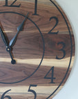 Live Edge 26" Black Walnut Wall Clock with Black Numbers (in stock)