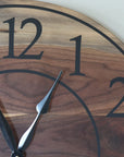 Live Edge 26" Black Walnut Wall Clock with Black Numbers (in stock)