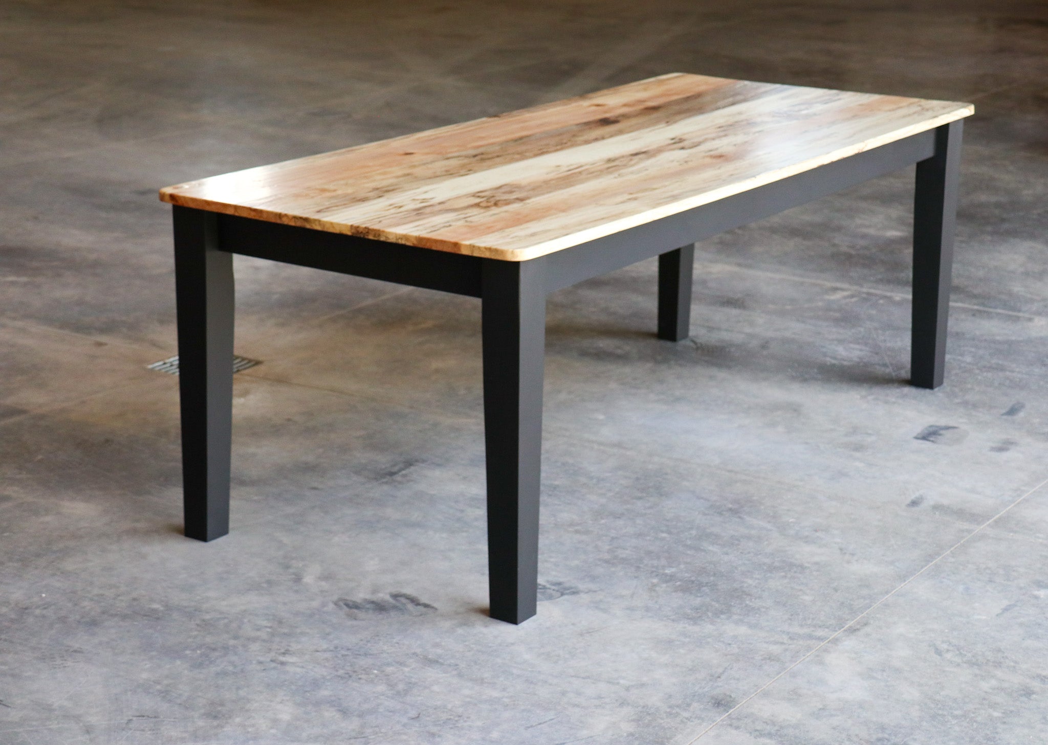 Spalted Maple Modern Shaker Dining Table, Flat Black Paint